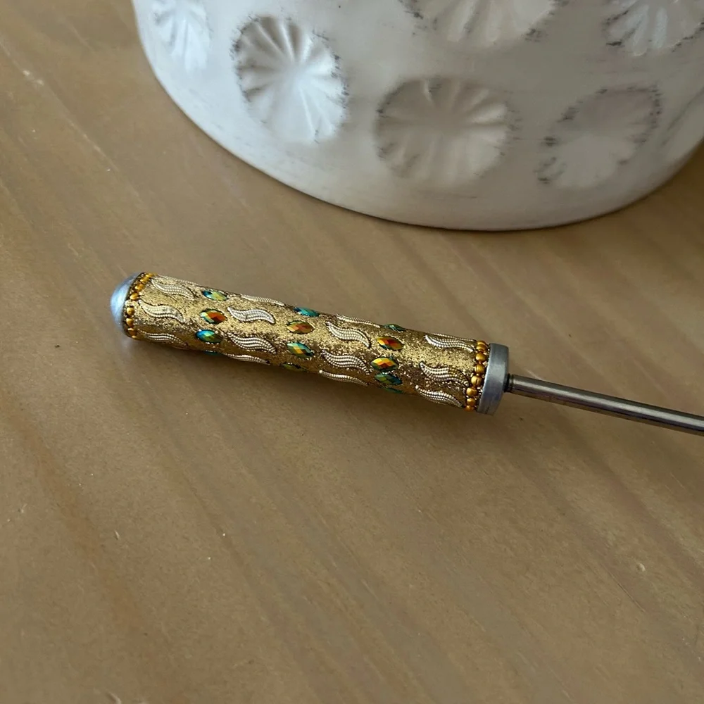 Ornate PIER 1 Candle Snuffer Gold Silver Tone Aurora Bourealis Rhinestones